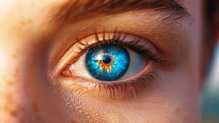   A tight shot of an eye, displaying a vibrant blue iris at its core
