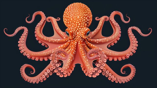   An orange-and-white octopus is situated against a black backdrop The image features a red-and-white octopus in its center