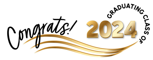 Congrats! Graduating Class of 2024 text in Black and Metallic Gold Web Banner and Vinyl Sign Vector Design.