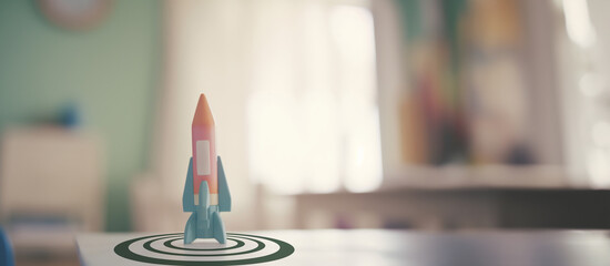 Rocket launching on child room background, New Project, Start-up, Creativity, Big idea