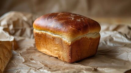   A loaf of bread on a wax paper-covered surface - obrazy, fototapety, plakaty