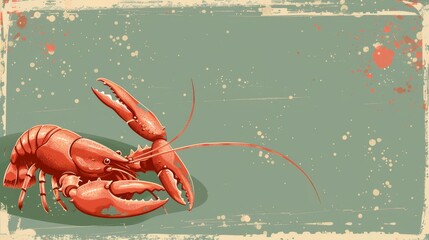   A red lobster image against a green backdrop, framed with a grungy border in the middle