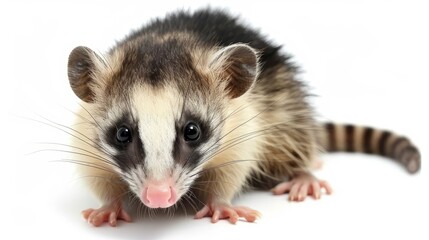   A tight shot of a ferret against a plain white backdrop, with its face subtly softened and slightly out of focus