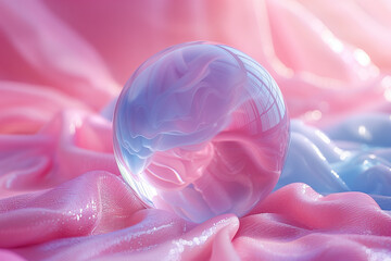 パステルカラーの背景に透明の球体の3Dレンダリング空間の背景 < Generative AI >