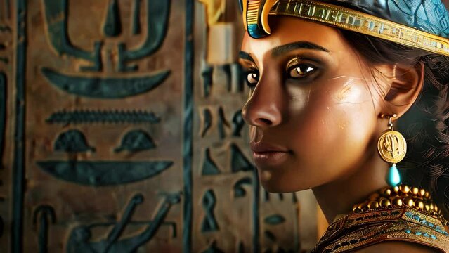 A closeup of a priestess from ancient Egypt