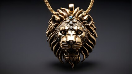 :A bold statement pendant in the shape of a roaring lion's head, showcasing strength and power