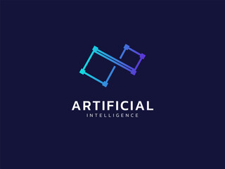 Artificial intelligence with square geometric network lines twisted infinity symbol technology Analysis logo vector design concept. AI technology logotype for advance technology, tech company, ui, web