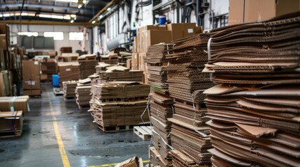 Pile of used cardboard in factory, AI generated Image