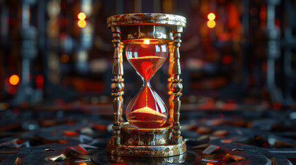 An ancient hourglass magically reversing time, depicting the concept of anti-aging through a surrealistic and futuristic lens