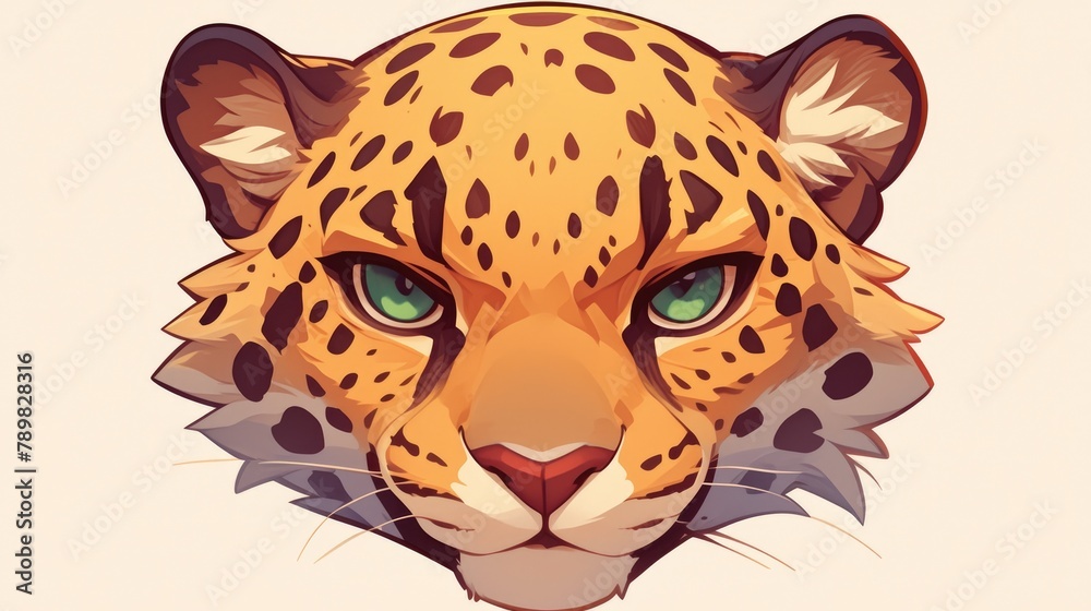 Canvas Prints A distinctive and charming cartoon style portrait of a leopard s head perfect for your design needs This isolated icon is a 2d illustration that captures the essence of a jaguar