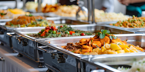 Food buffet catering on the table Cuisine Culinary Buffet Dinner Catering Dining Food Celebration Catering Food Wedding Event Table - obrazy, fototapety, plakaty
