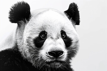 Delicate details come to life in this captivating image of a black and white panda face against a...