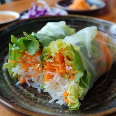 A freshly made spring roll with a crispy wrapper