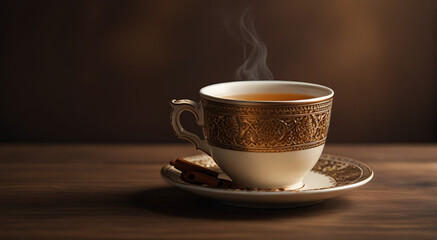 Indian Chai or Tea in a cup placed on a table with Isolated Indian Background with copy space, Hot Tea, milk tea
