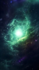 Galaxy, universe, time, dark-fantasy, suns, black holes, purple, green, black, realistic, cinematic, 8k background wallpaper banner copy space