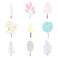 Obraz premium Cute pastel pine tree sticker with a white border design element set