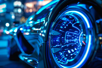 Electric blue car emblem showcasing futuristic technology
