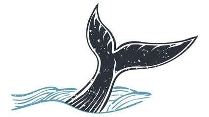 Naklejka premium Png whale tail linocut on transparent background