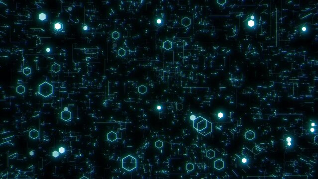 六角形や四角い線が出ては消えながらズームしていくデジタルループ映像
Digital loop video in which hexagonal and square lines appear and disappear while zooming in and out