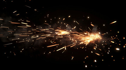 Sparks erupt and smoke billows, creating a dramatic scene on a dark background.