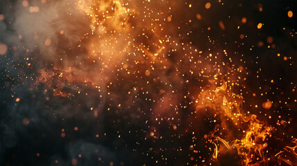 Flickering sparks dance within billowing smoke, hinting at a fiery presence in the dark.