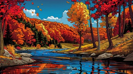 Obraz na płótnie Canvas A beautiful autumn landscape with a river running through it