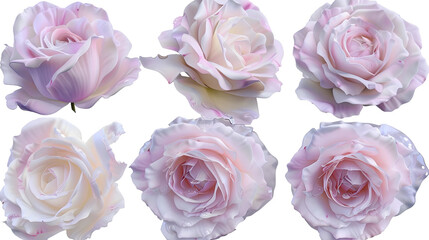 Peace rose digital art 3D illustration, isolated on transparent background, top view flat lay. Beautiful botanical design of pink and white bloom, perfect for decoration, garden, or romantic celebrati