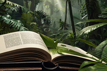 Experience the enchantment of a tropical forest jungle unfolding from the pages of an opening book. 
