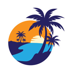 logo design of the sun shining in the gap of a palm tree