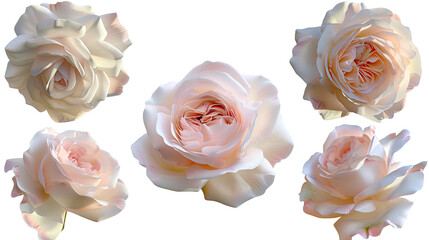 Peace rose digital art 3D illustration, isolated on transparent background, top view flat lay. Beautiful botanical design of pink and white bloom, perfect for decoration, garden, or romantic celebrati