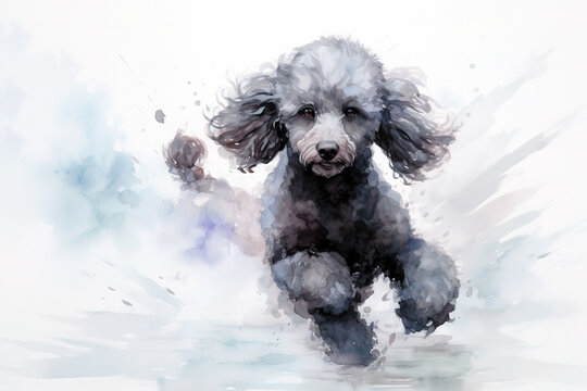 Watercolor painting of cute poodle dog on a clean background. Pet. Animals. Mammals. Illustration, Generative AI.