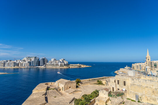 Panoramic view of Silema  from the historic center of Valletta, Malta