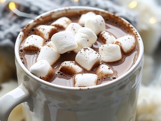 Fototapeta na wymiar cozy cup of hot chocolate with marshmallows! It's the perfect drink for warming up on a chilly day. Let's sip on this creamy 