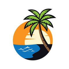 logo design of the sun shining in the gap of a palm tree