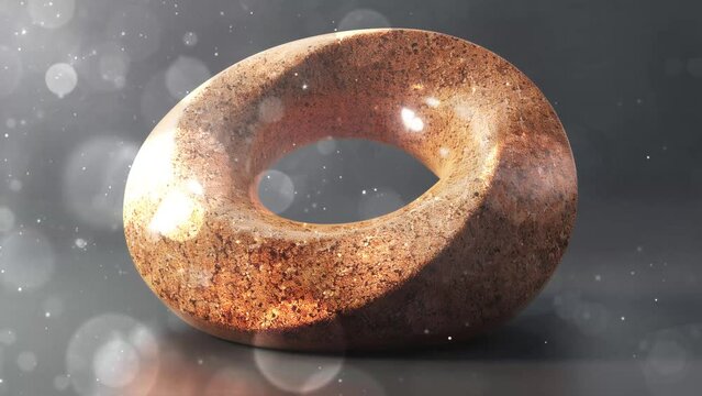 realistic render of a toroidal shape with cork material. seamless looping overlay 4k virtual video animation background