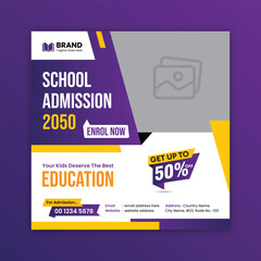 Fototapeta premium School admission social media post banner design or square flyer template, back to school social media post banner design