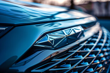 Geometric blue car emblem showcasing precision and simplicity - obrazy, fototapety, plakaty