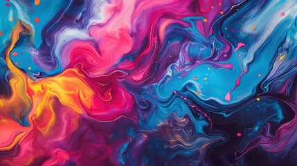 Vibrant swirls and splashes of neon colors in a fluid abstract pattern