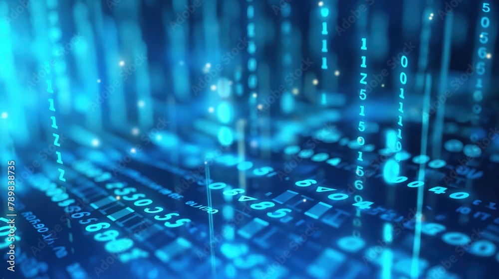 Poster a high-tech digital matrix background with flowing numbers and graph lines symbolizing data analysis