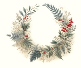 Watercolor-style Illustration of Frosty Fern Foliage for Greeting Card