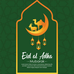 Eid al Adha Mubarak Islamic background with mosque illustration 