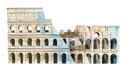 Colosseum watercolor png sticker, Italy's historical landmark, transparent background