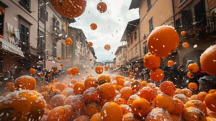 Battle of the Oranges in Ivrea, Italy, traditional fruit-throwing festival