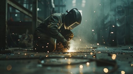 A skilled welder meticulously fuses metal, bathed in sparks and light, shaping the future of construction and manufacturing.