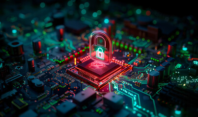 Cybersecurity Login Motherboard Credentials, Computer Chip Technology Secure Connection Concept Banner Design