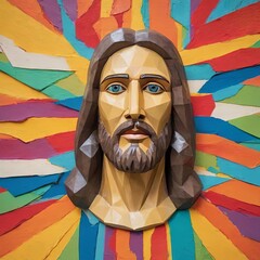 portrait of Jesus Art painting Colorful abstract pop art Easter holiday poster and copy space Good Friday - obrazy, fototapety, plakaty