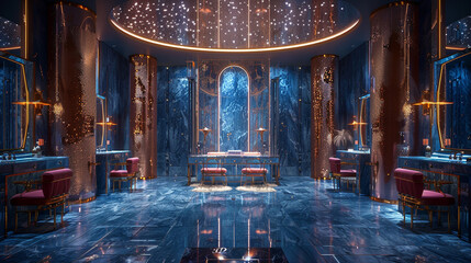 Indulge in the opulent comfort of a mirrored vanity paradise. - Powered by Adobe