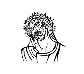 The face of the Lord Jesus on the Cross, art vector design