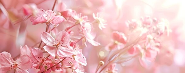 Cherry blossoms in soft focus. Pastel pink floral background for springtime holidays and wedding invitation design