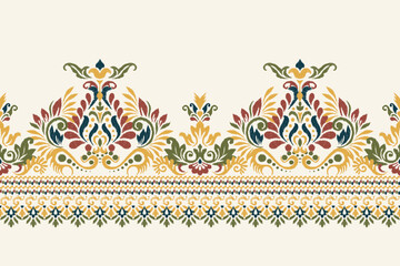 Blouse pattern,Ikat floral embroidery on white background vector illustration.